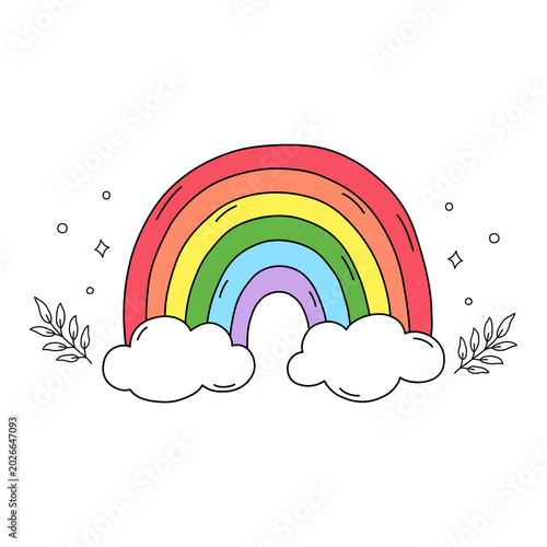 Cute Rainbow with Clouds Illustration for Pride and Kids Design