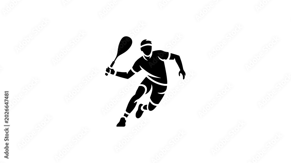 Fototapeta premium Logo squash game play simple sign minimalist style design stylized man player black silhouette with racket icon illustration