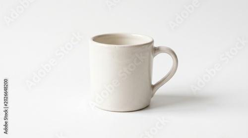 Empty White Ceramic Mug on Plain White Background Minimalist Still Life