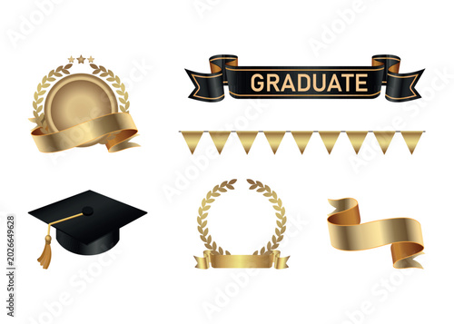 Bilde på lerret Set of elegant graduation ceremony vector icons