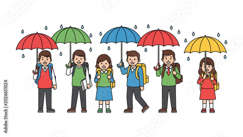 Tableau sur toile Children with Umbrellas in the Rain