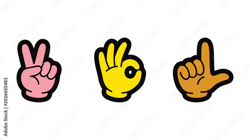 Fototapeta premium Vector illustration in hand drawn doodle style, mascot and character hands and gestures, positive vibe stickers and overlays