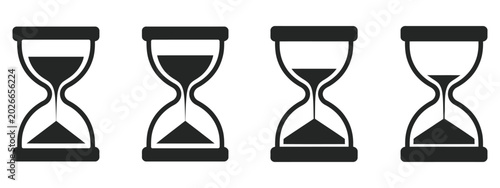 Foto Hourglass Icon Set with Four Sand Timers Showing Different Sand Levels Represent