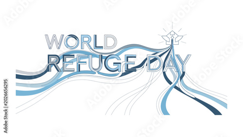 Foto World Refugee Day: A symbolic graphic representing World Refugee Day with flowing lines and elegant typography