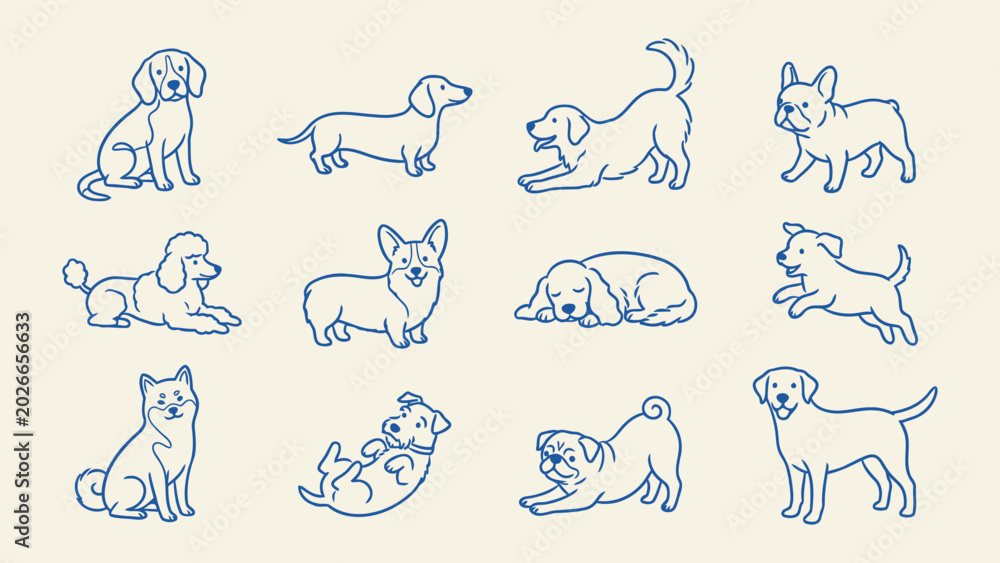Fototapeta premium Animal silhouette of dog breed in different poses