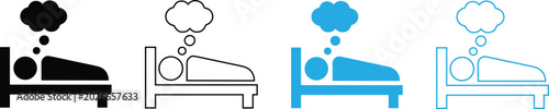 Foto Person sleeping in bed with dream cloud icon vector set