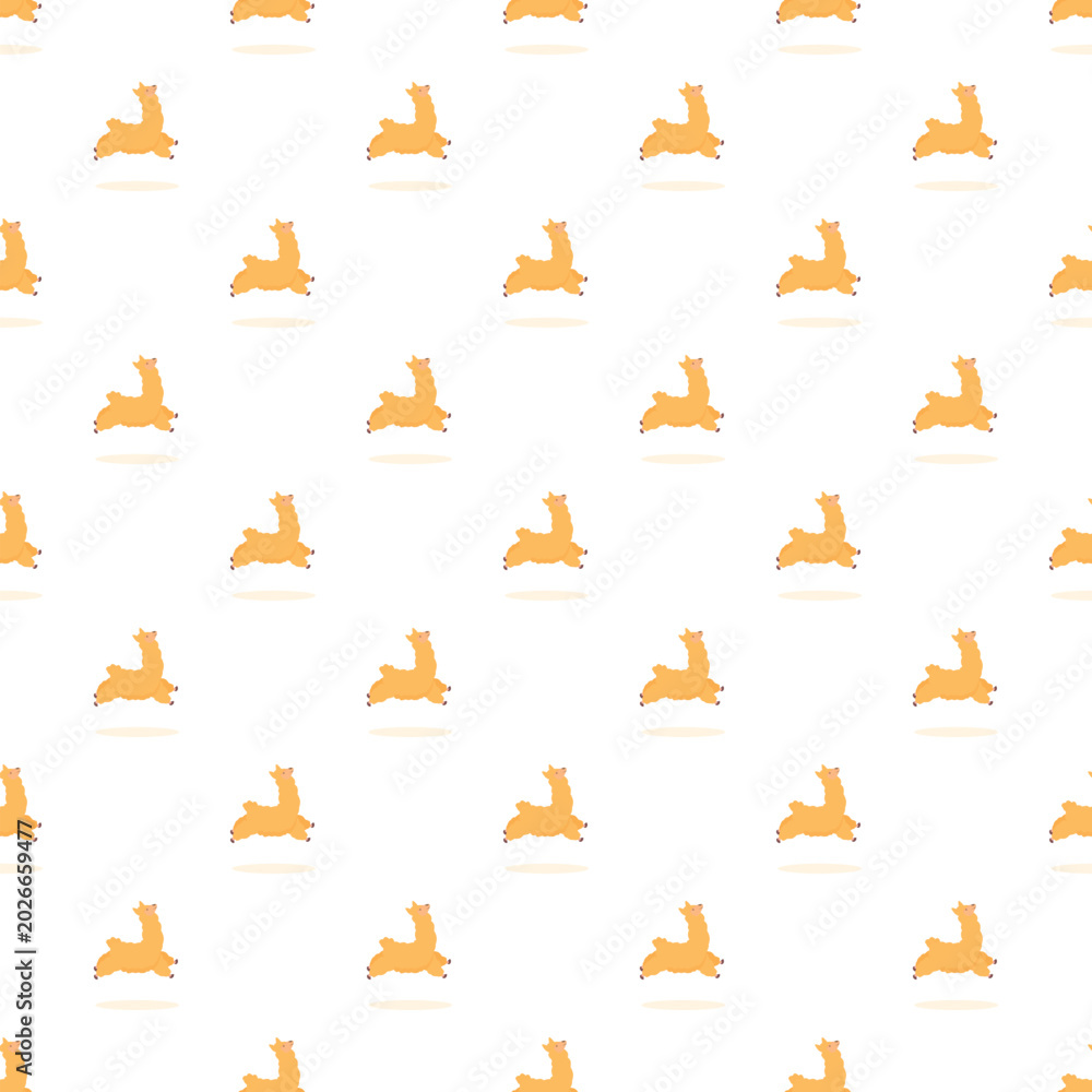 Fototapeta premium Repeating cute cartoon llama jumping on a seamless white background