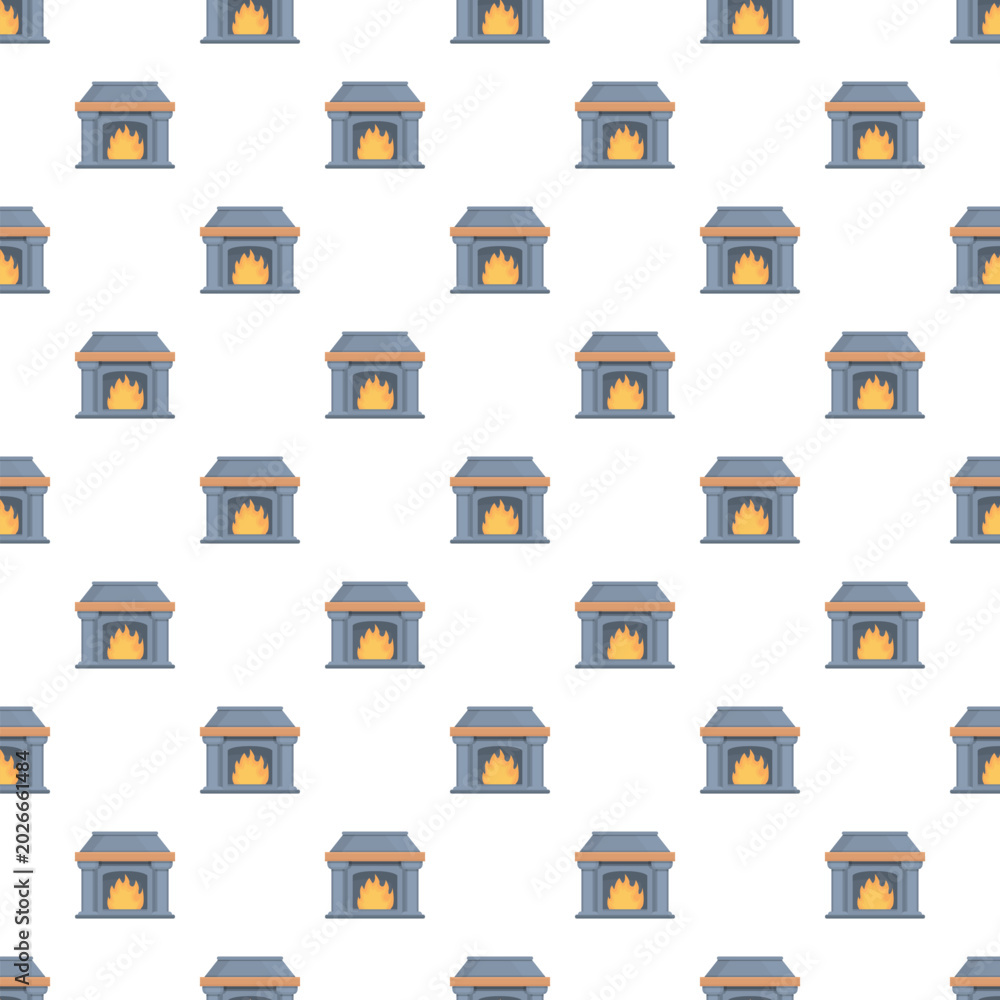 Fototapeta premium Repeating fireplace illustrations forming a seamless cartoon pattern
