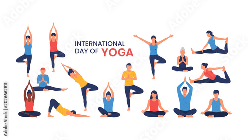 Canvastavla Yoga Poses for International Yoga Day: A diverse group of people demonstrates various yoga asanas, showcasing flexibility, balance, and mindfulness in celebration of International Yoga Day