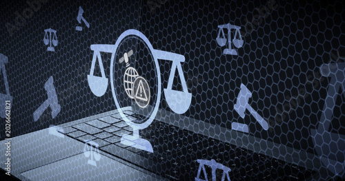 Konstfotografi Conceptual illustration of digital law and internet regulation with a virtual sc
