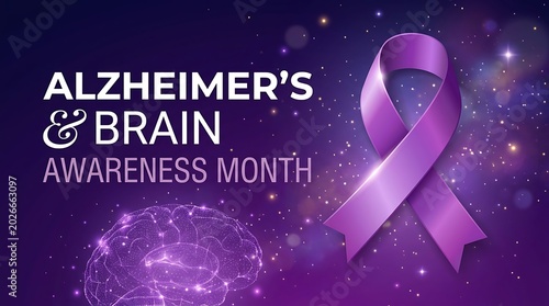 Alzheimer brain awareness month purple ribbon graphic design vector illustration for june health advocacy campaigns and support community event banner background.
