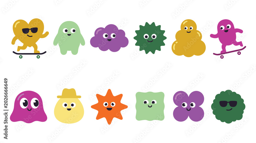 Fototapeta premium Cute cartoon character set of funny colorful geometric shapes.