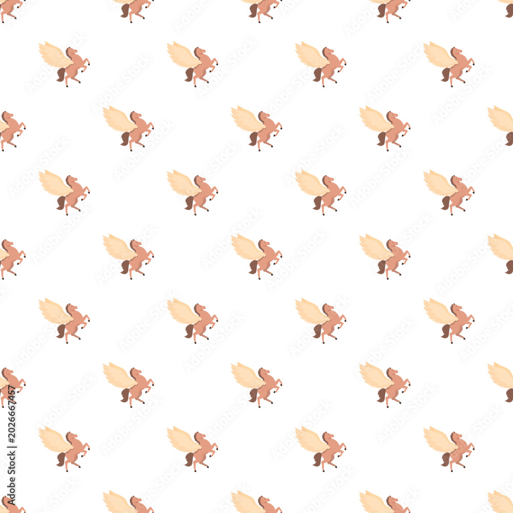 Fototapeta premium Cute cartoon pegasus flying across a fantasy whimsical repeating backdrop