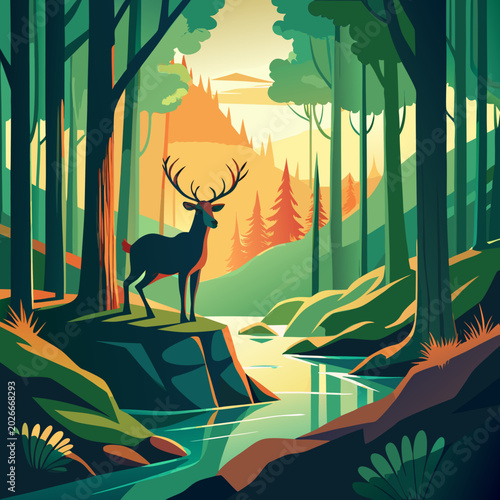 vector illustration of  wild animals in the forest