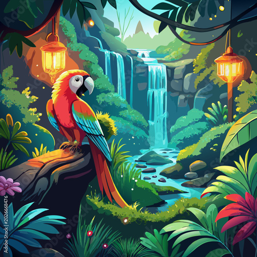 vector illustration of  parrot in the jungle