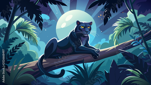 vector illustration of  big cat on the moon