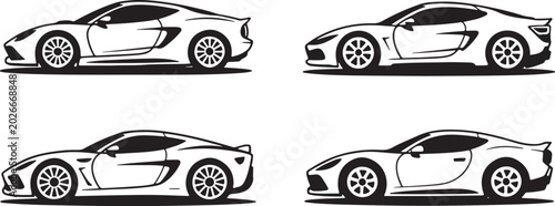 Foto Basic RGBSports Car Side View Vectors Set: Minimalist Outline Silhouettes of Rac