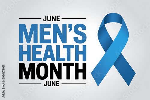 June mens health awareness month with blue ribbon symbol promoting male wellbeing and early detection of health issues for a healthier future.