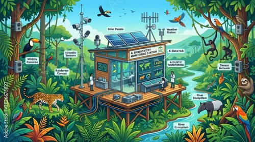 Biodiversity Monitoring Station Surrounded by Lush Tropical Nature