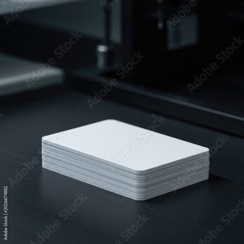 Blank stack of PVC plastic cards ready for printing identity credentials and access control security badges in a manufacturing environment ,corporate ,chip ,stack