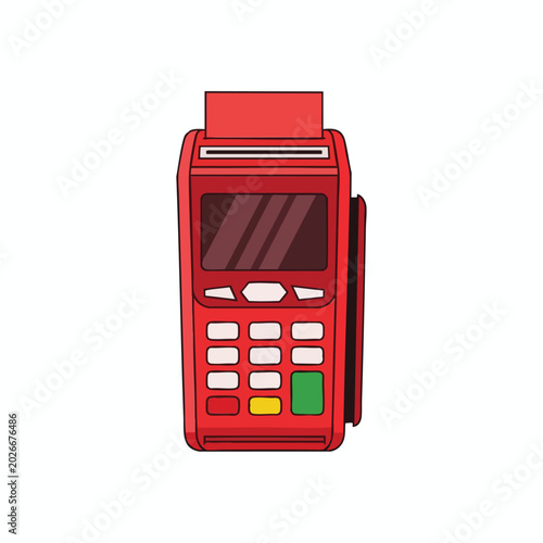 Red electronic point of sale credit card terminal machine illustration.