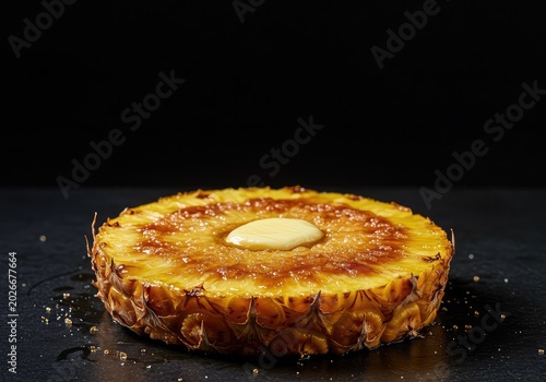 Golden tropical pineapple bake, fresh from the oven, bubbling with caramelized sugar and butter, ready for a delicious serving ,holiday ,warm ,sweet