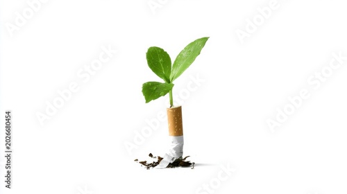 No Tobacco Day 2026 Green plant sprouting from a cigarette butt, symbolizing growth, renewal, and environmental recovery from smoking waste.