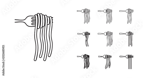 Fork lifting spaghetti strands illustration