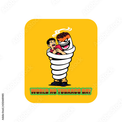 Vector illustration of person trapped by angry cigarette, symbolizing dangers of tobacco addiction and World No Tobacco Day awareness