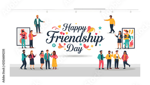 Fotografía Celebrating Friendship Day: A vibrant illustration depicts diverse groups of people connecting and celebrating the spirit of friendship on a special day