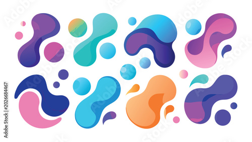 Abstract organic liquid shapes with vibrant gradients and subtle bokeh background for creative design