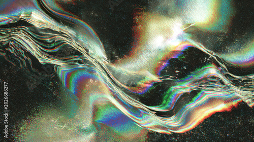 Ethereal iridescent wavy liquid surface with prismatic light reflections abstract rainbow