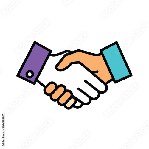 Colorful Handshake Icon Illustrating Business Agreement and Partnership.