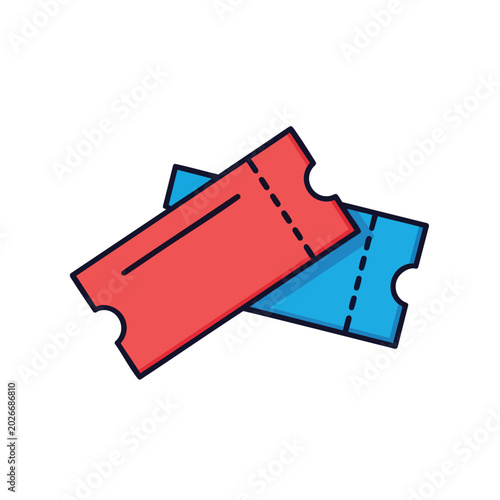 Red and blue raffle tickets icon illustration.