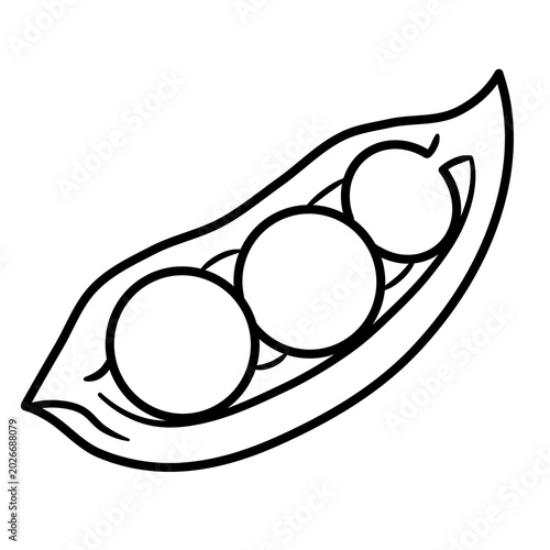 Minimalist line drawing of three peas in pod for food blogs, recipes, vegetable illustrations, packaging design, or gardening content.