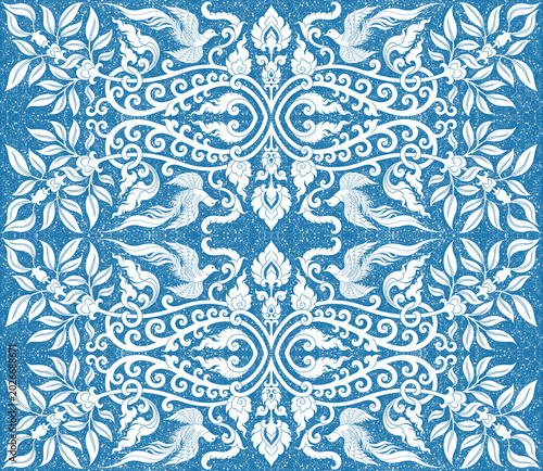 seamless pattern with blue flowers
