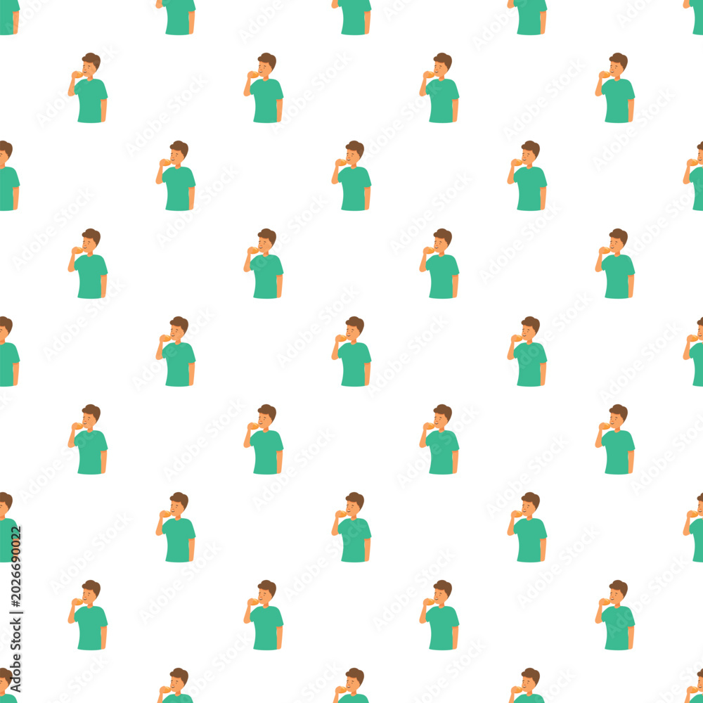 Fototapeta premium Young man eating a burger or sandwich in a repetetive pattern