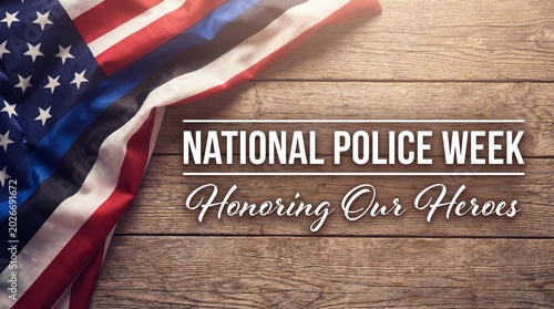 American flag with a thin blue line overlay and text 