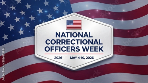 National correctional officers week 2026 poster with american flag, dates, and emblem
