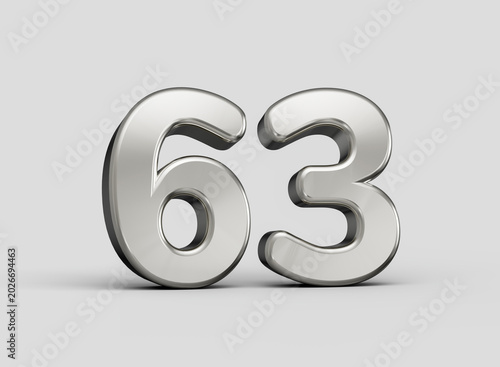 Obraz na plátně Glossy 3D silver metallic number sixty three on a grey background