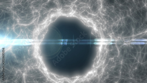 Fotografie White glowing energy portal with electric halo and lens flare on a futuristic wi