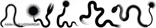 Foto Black deep sea creature silhouettes collection featuring bizarre marine worms and alien aquatic organisms isolated on white background for scientific design