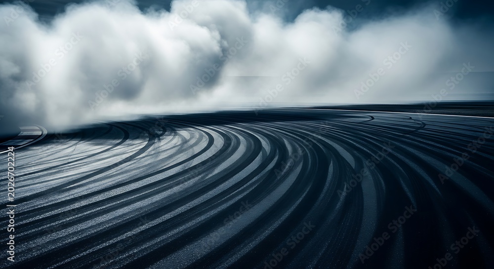Fototapeta premium Drifting Race Car Tire Smoke on Wet Track Cinematic