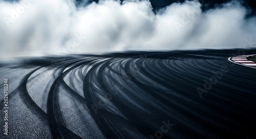 Race Track with Tire Marks and Smoke Dramatic Lighting