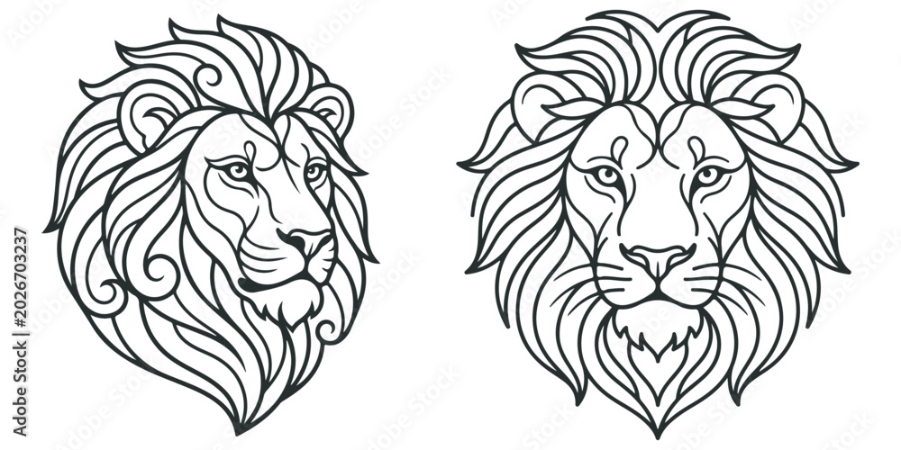 Fototapeta premium Majestic lion head graphic design isolated on white.