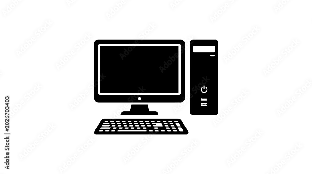 Fototapeta premium computer setup silhouette on a white background