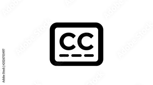 Closed captions icon black and white symbol on white background