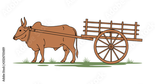 Tableau sur toile Brown water buffalo pulling a wooden cart