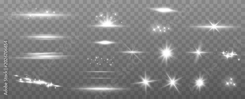 Bright Light Explosion with Glowing Star Rays on Transparent Background. Radiant Sun Flash and Lens Flare Effect.