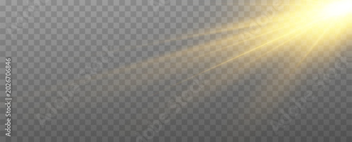 Foto Sunlight glow effect, radiant light overlay, bright sun rays, glowing flare, transparent light burst, luminous sunshine on transparent background